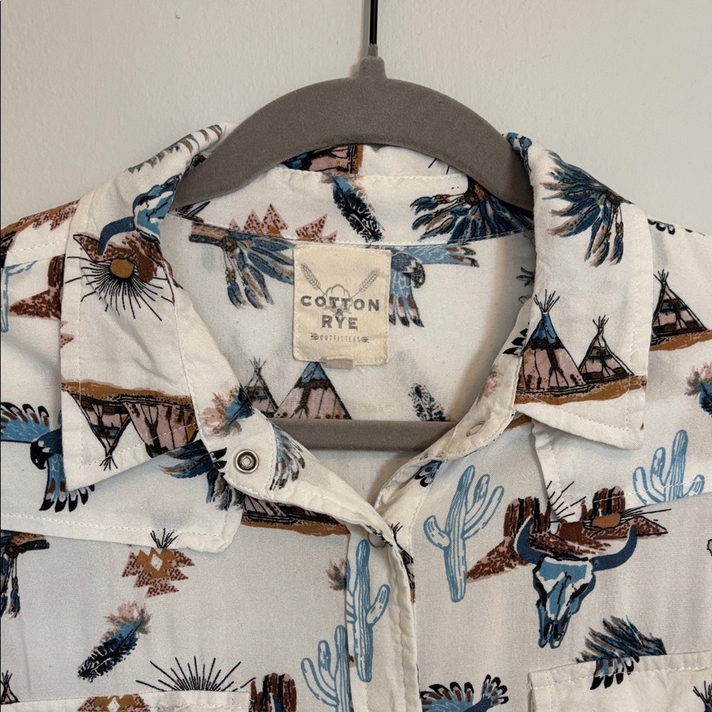 Women's White Medium Western Desert Print Button Down Shirt - Picture 2 of 10